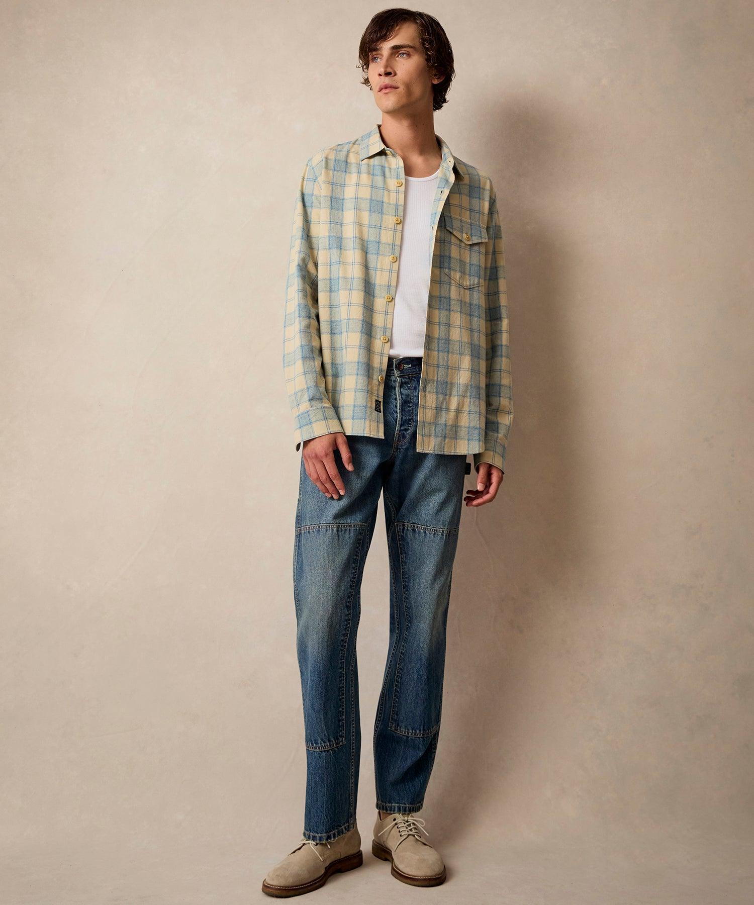 Peached Cotton Lodge Shirt in Blue Plaid Product Image