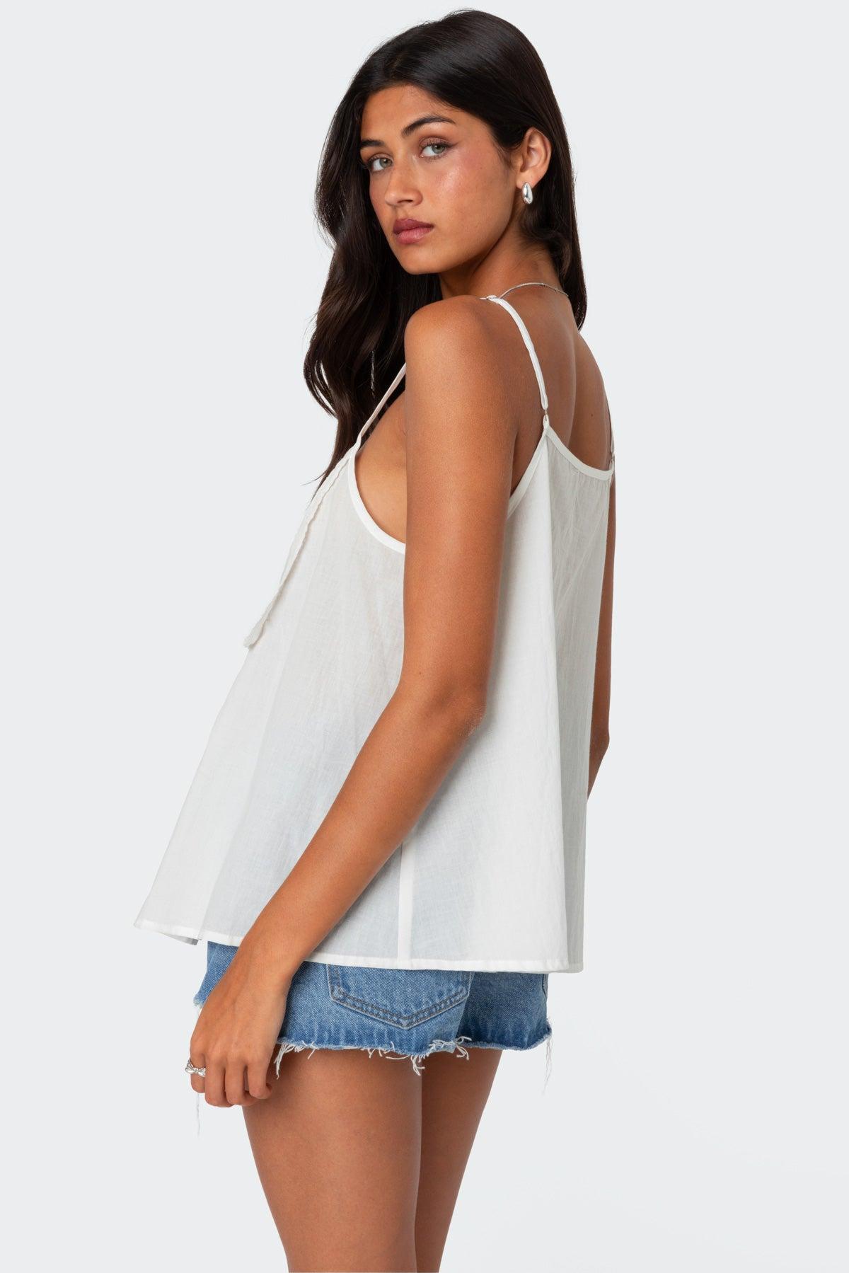 Eyelet Trim Paneled Top Product Image
