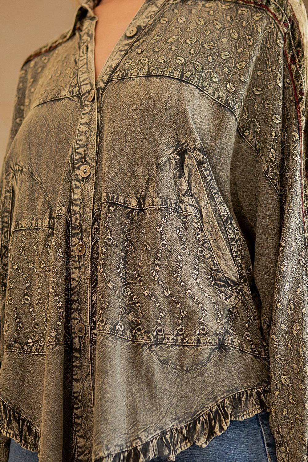 Stonewashed Rayon Bat Sleeves Top Product Image