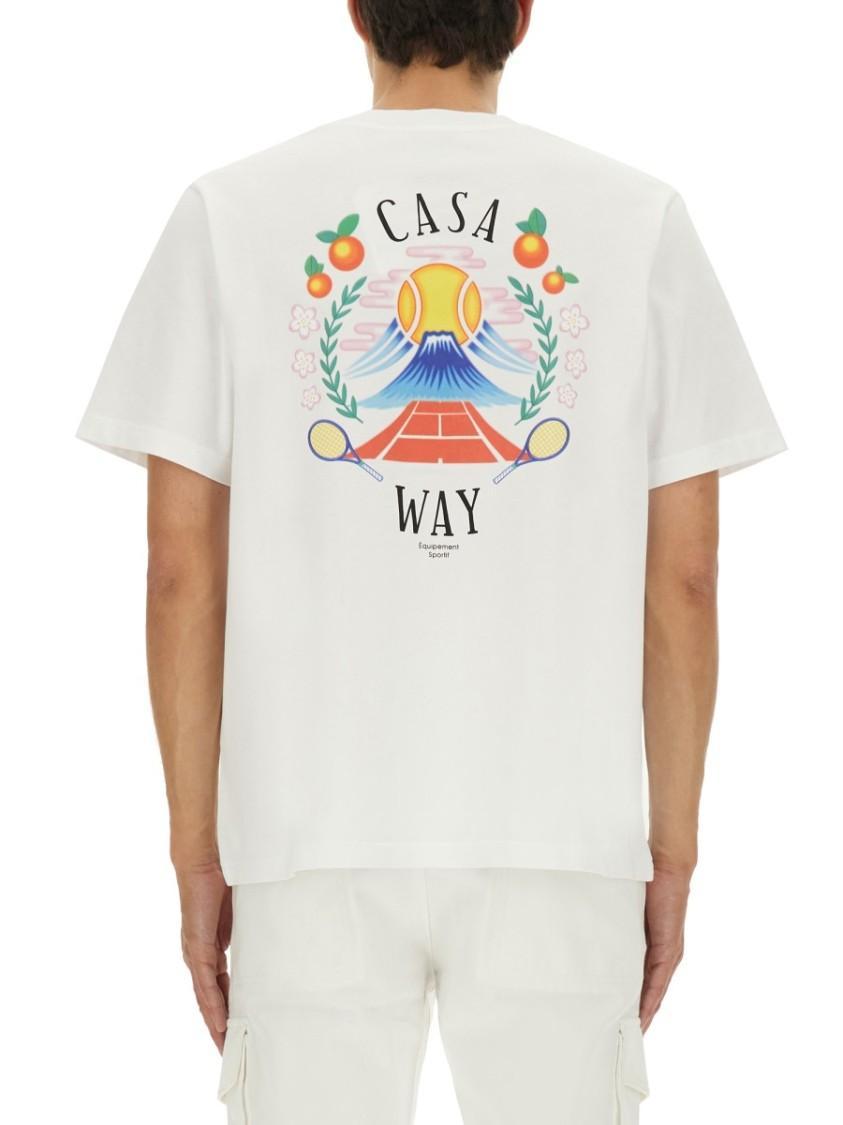 CASABLANCA T-shirt Girocollo Con Logo Sul Fronte In Cotone Bianca Uomo In Neutral Product Image