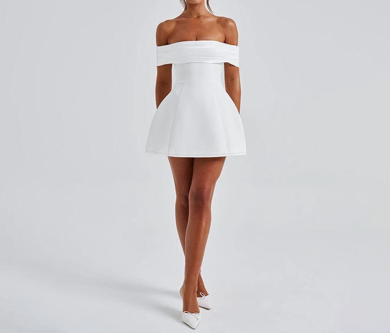 Off Shoulder Two Tone A-Line Mini Dress Product Image