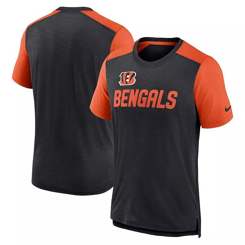 Men's Nike Heathered Black/Heathered Orange Cincinnati Bengals Color Block Team Name T-Shirt, Size: Large, Charco Product Image