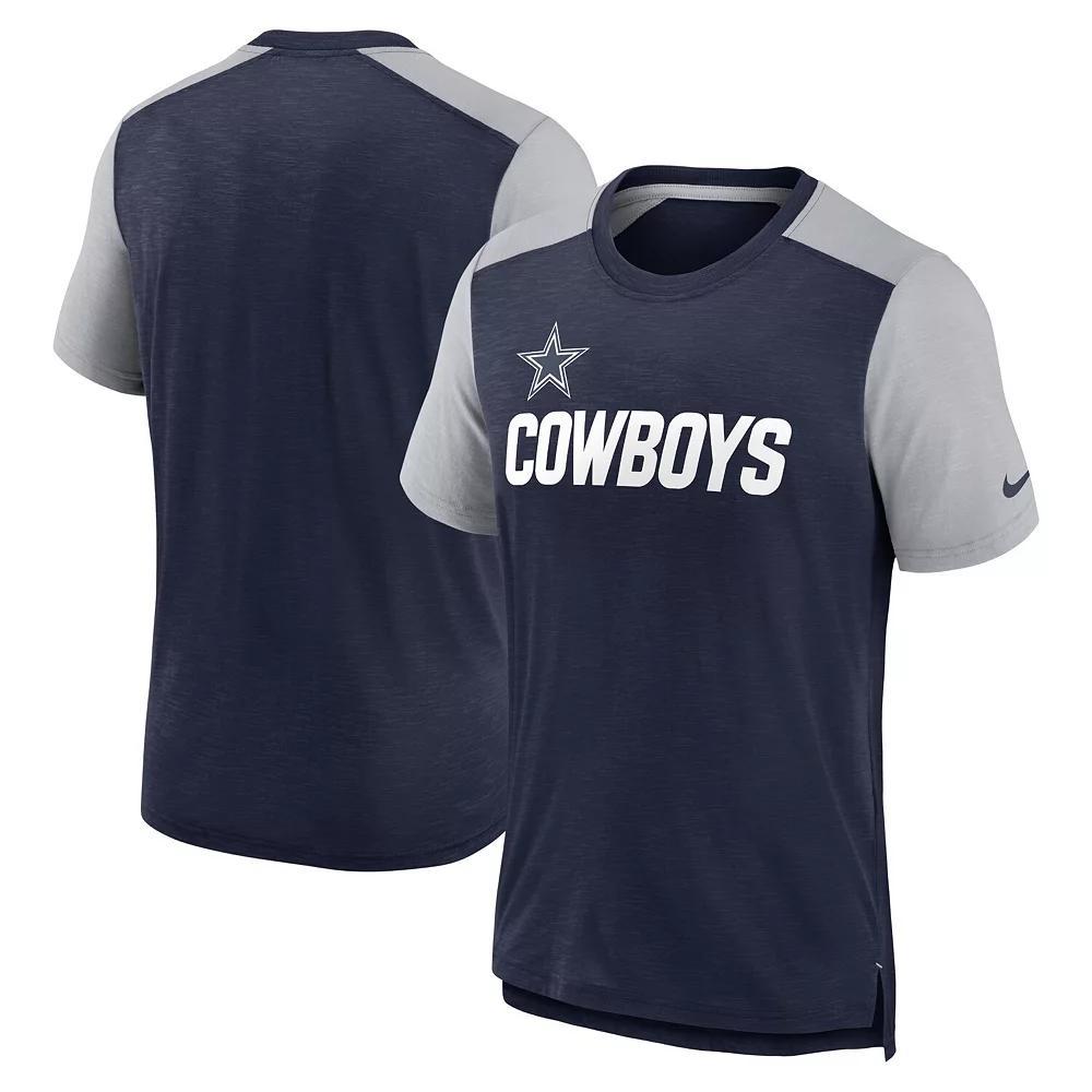 Men's Nike Heathered Navy/Heathered Gray Dallas Cowboys Color Block Team Name T-Shirt, Size: Small, Blue Product Image
