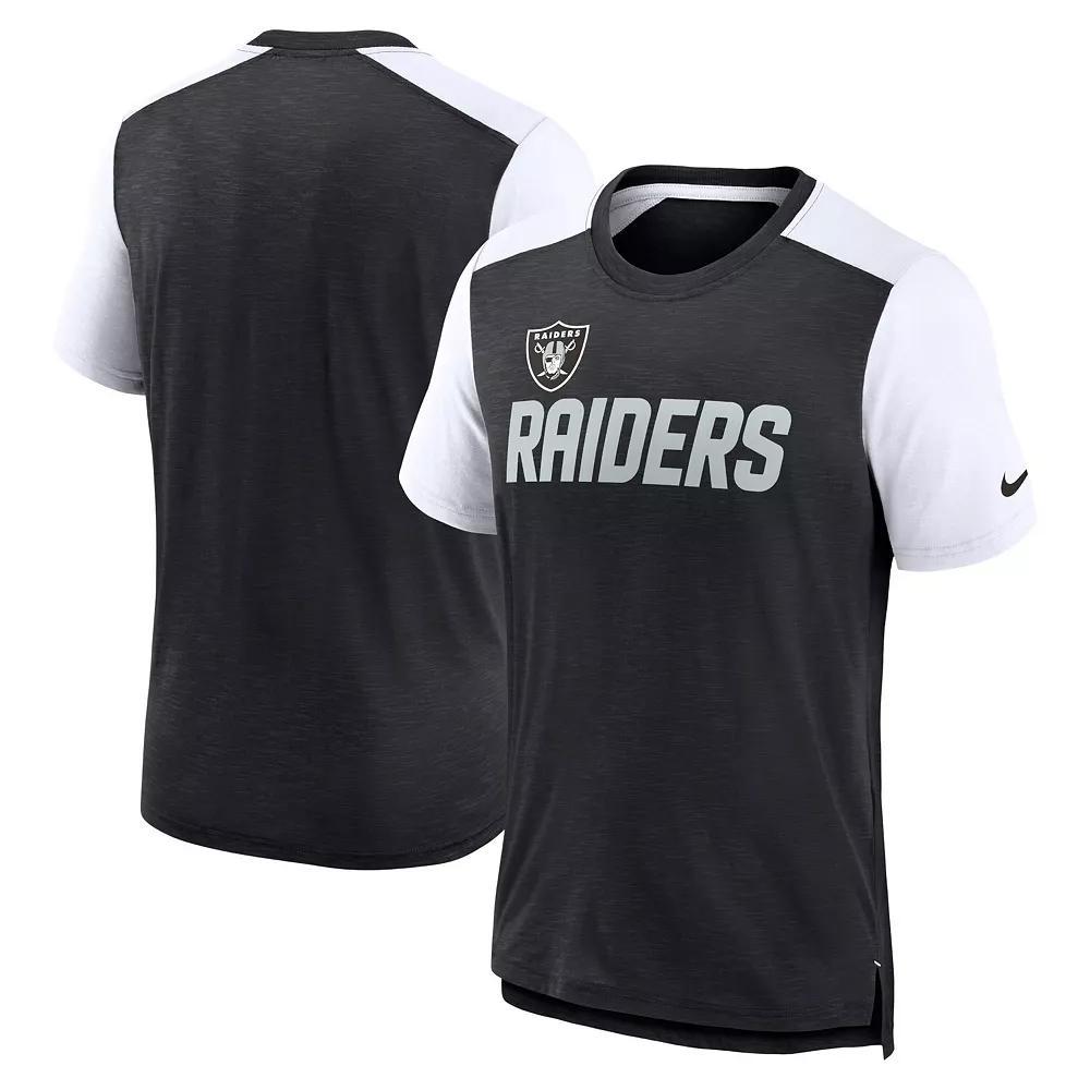 Men's Nike Heathered Black/White Las Vegas Raiders Color Block Team Name T-Shirt, Size: Small, Lvr Charco Product Image
