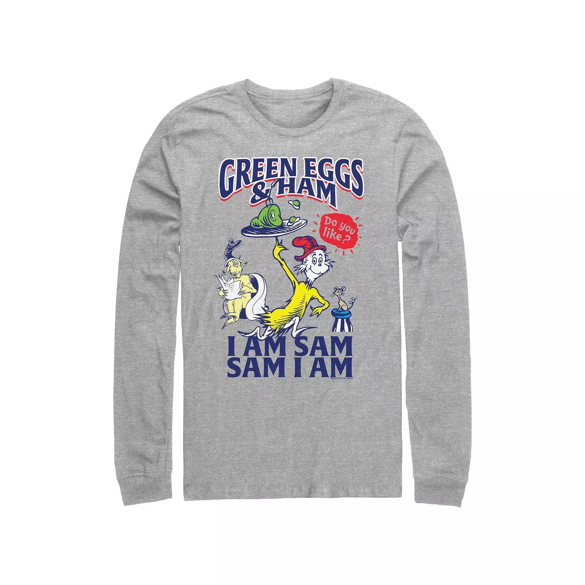 Men's Dr. Seuss Green Eggs And Ham Do you Like Them? Long Sleeve Graphic Tee, Size: Medium, Athletic Grey Product Image