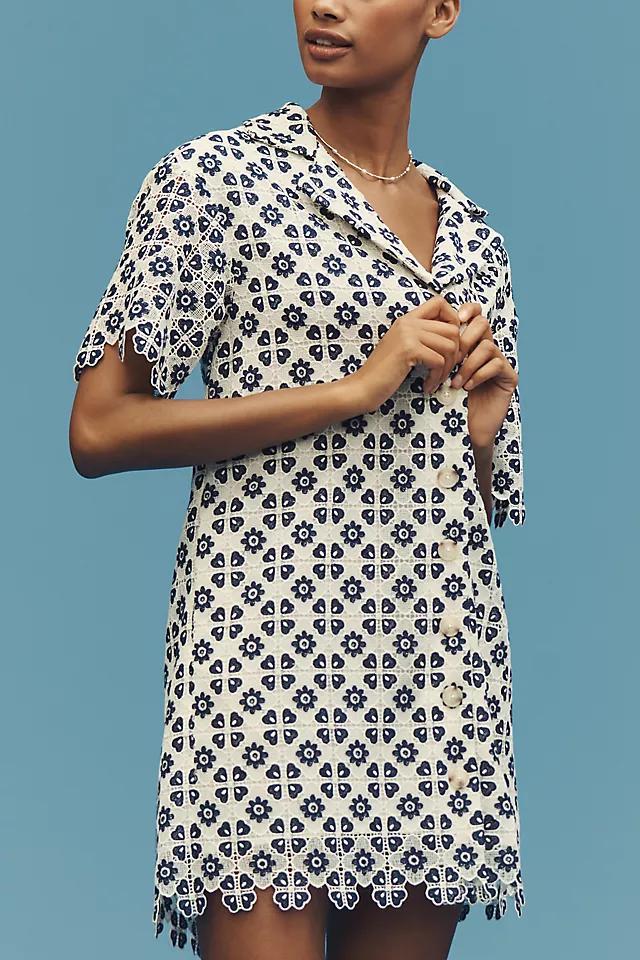 Maeve Short-Sleeve Geo Lace Mini Shirt Dress Product Image