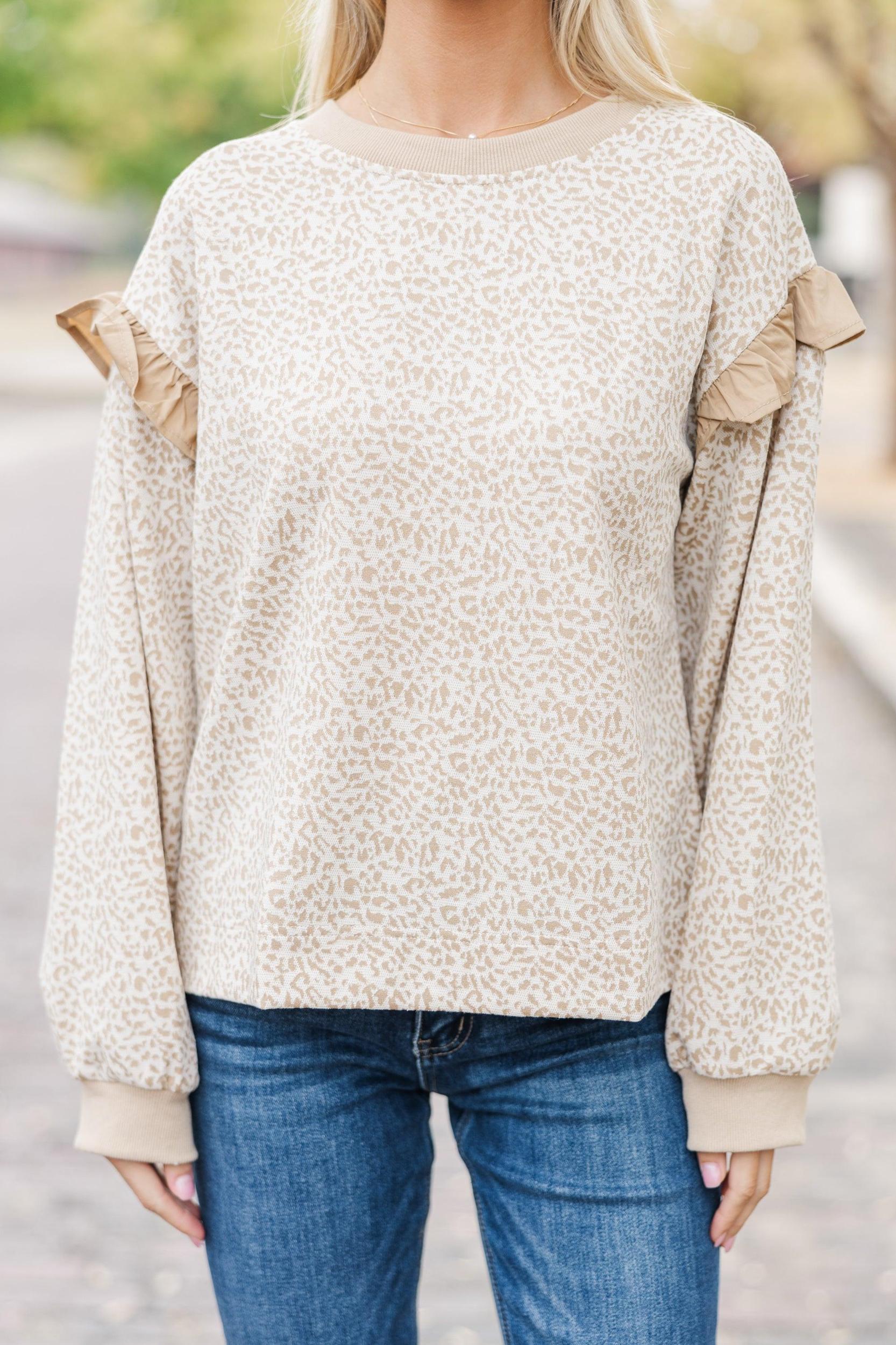 Take The Chance Taupe Leopard Blouse Female Product Image