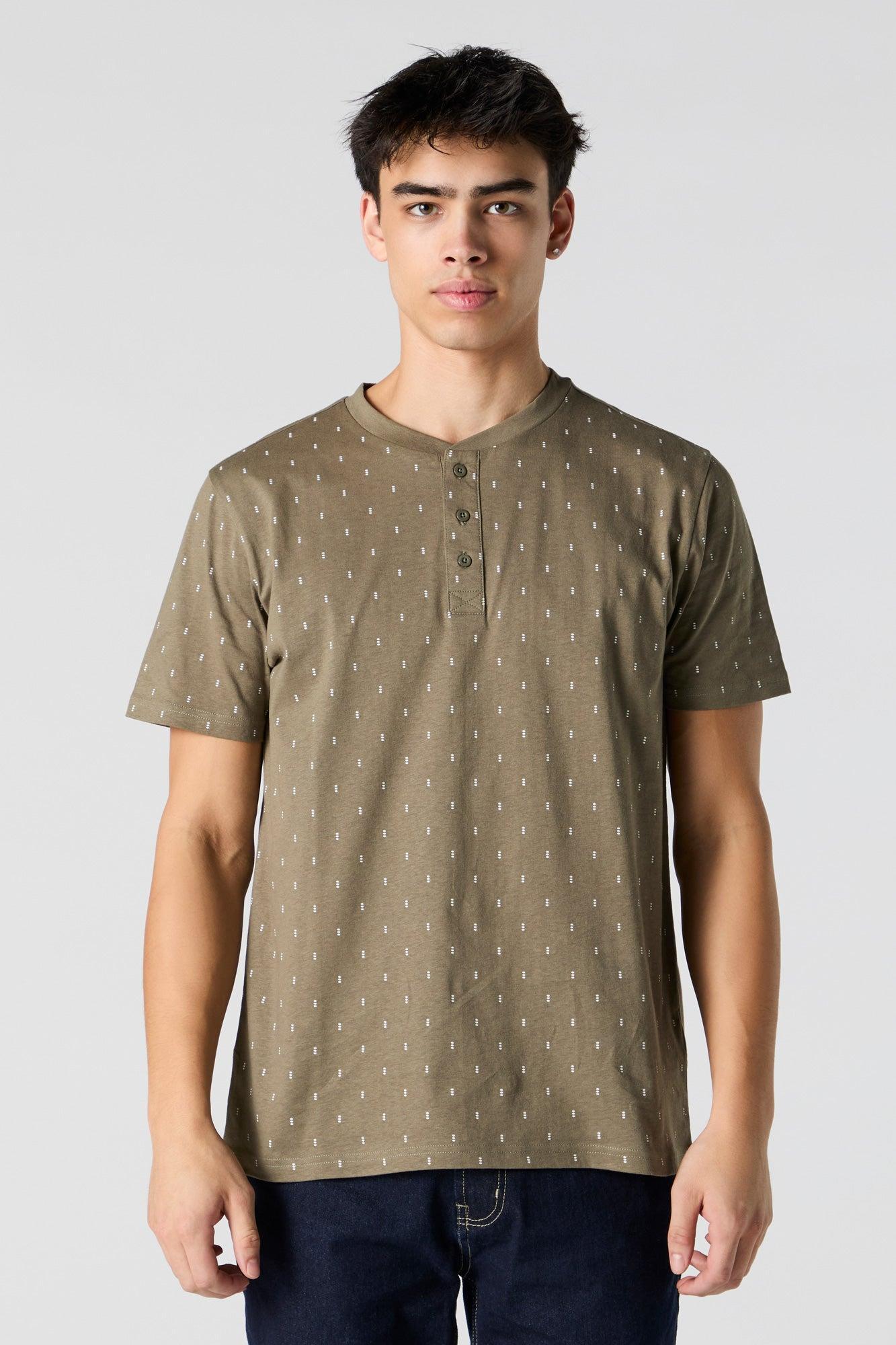 Ditsy Print Henley T-Shirt Male Product Image