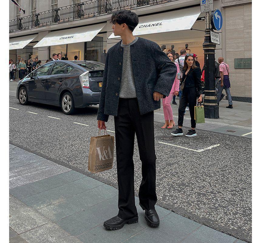Round Neck Single Breasted Tweed Coat Product Image