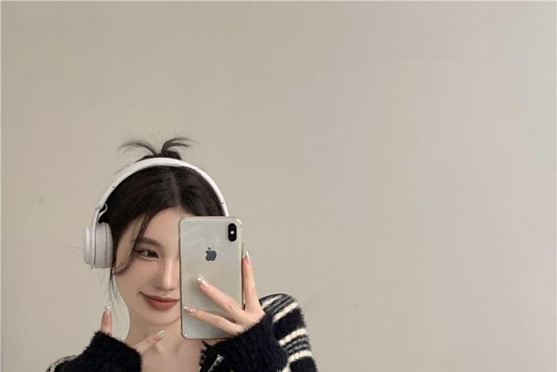 Hooded Zip-Up Striped Crop Top Product Image