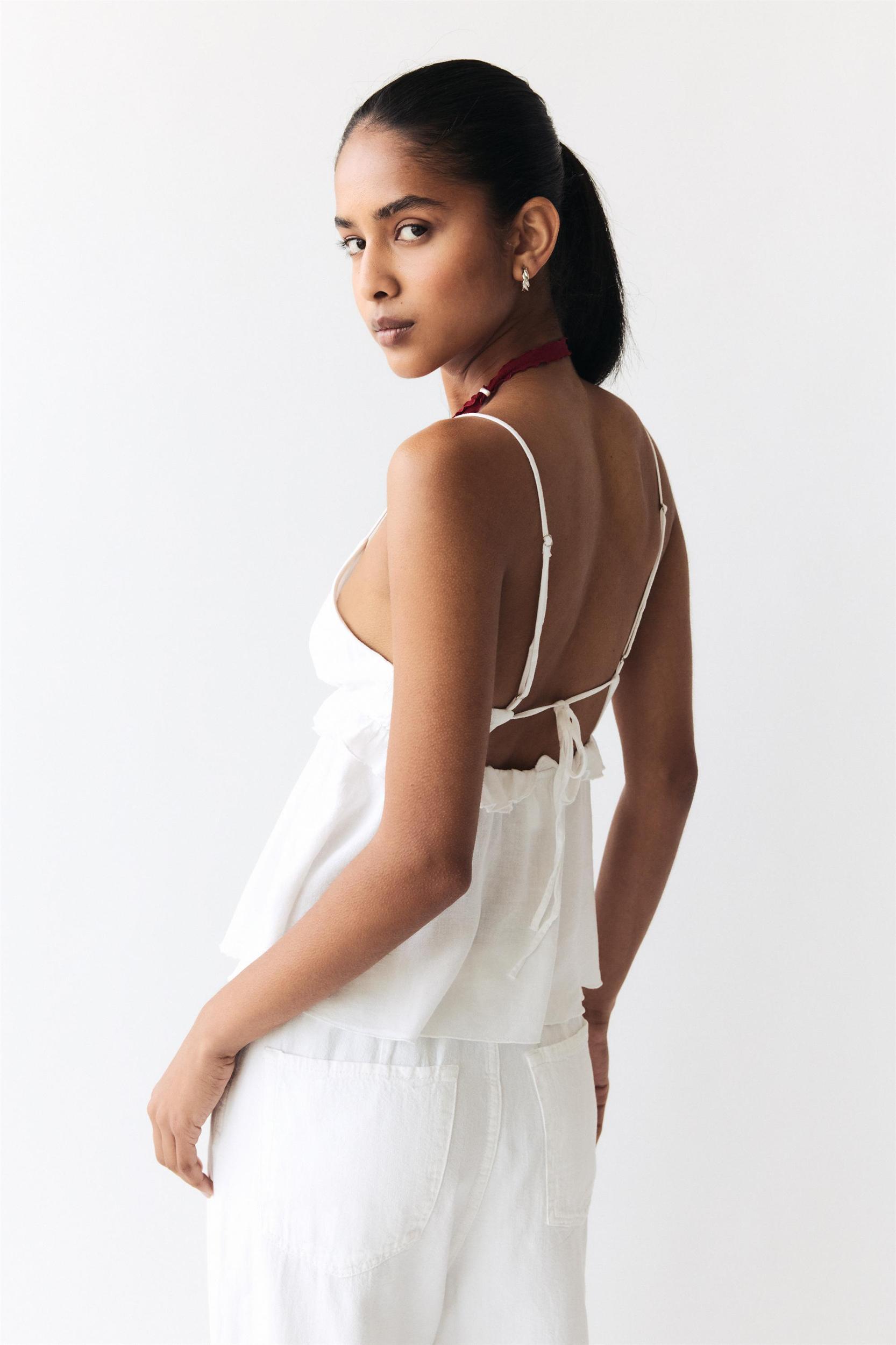 Ruffled linen blend top Product Image