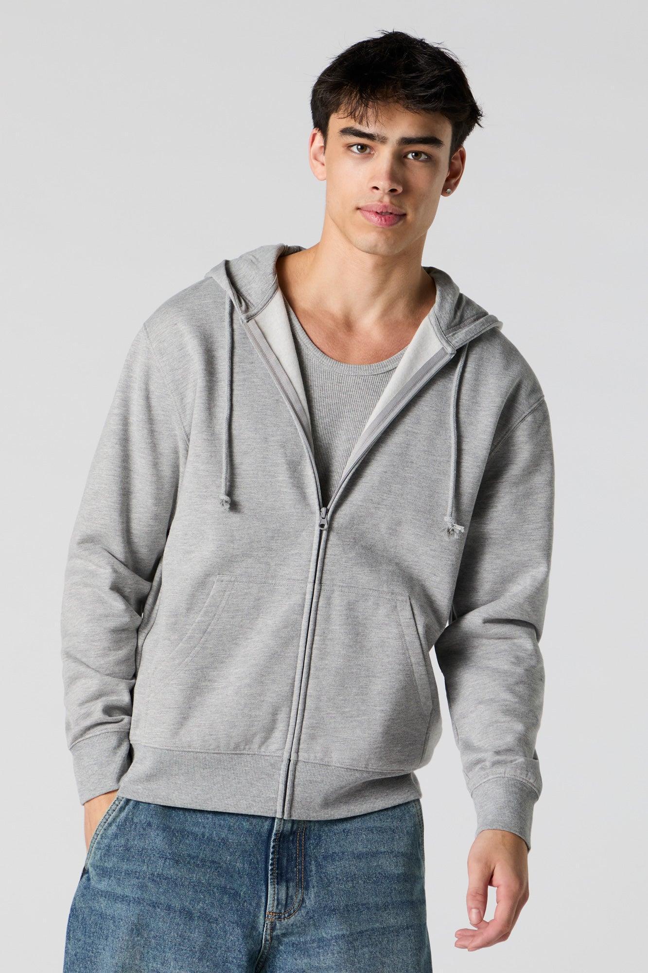 Solid Fleece Zip-Up Hoodie Male Product Image