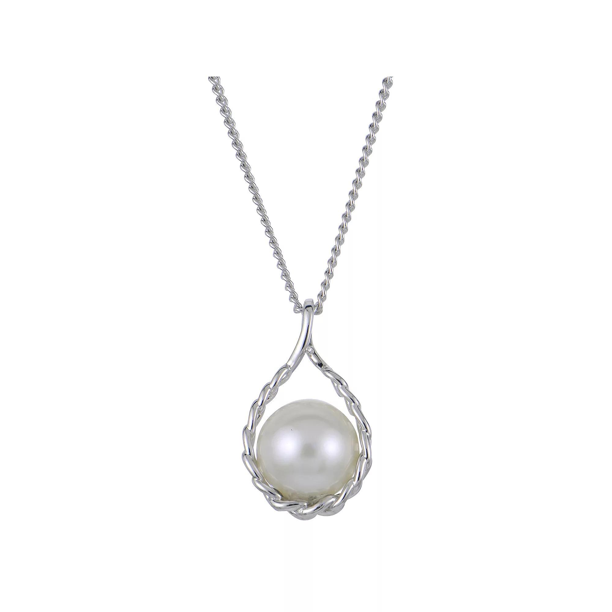 PearLustre by Imperial Sterling Silver Freshwater Cultured Pearl Twisted Wire Look Pendant Necklace, Womens Product Image