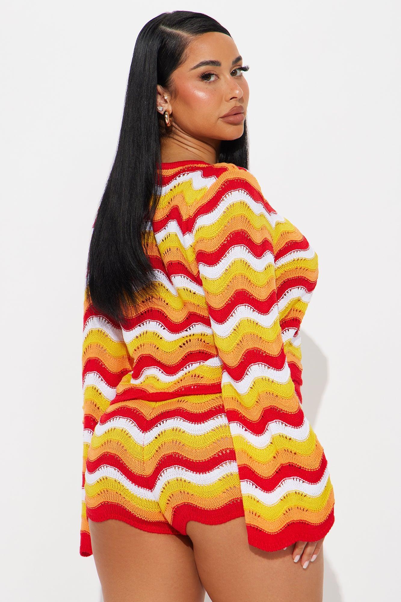 Aleah Striped Crochet Short Set - Orange/combo Product Image