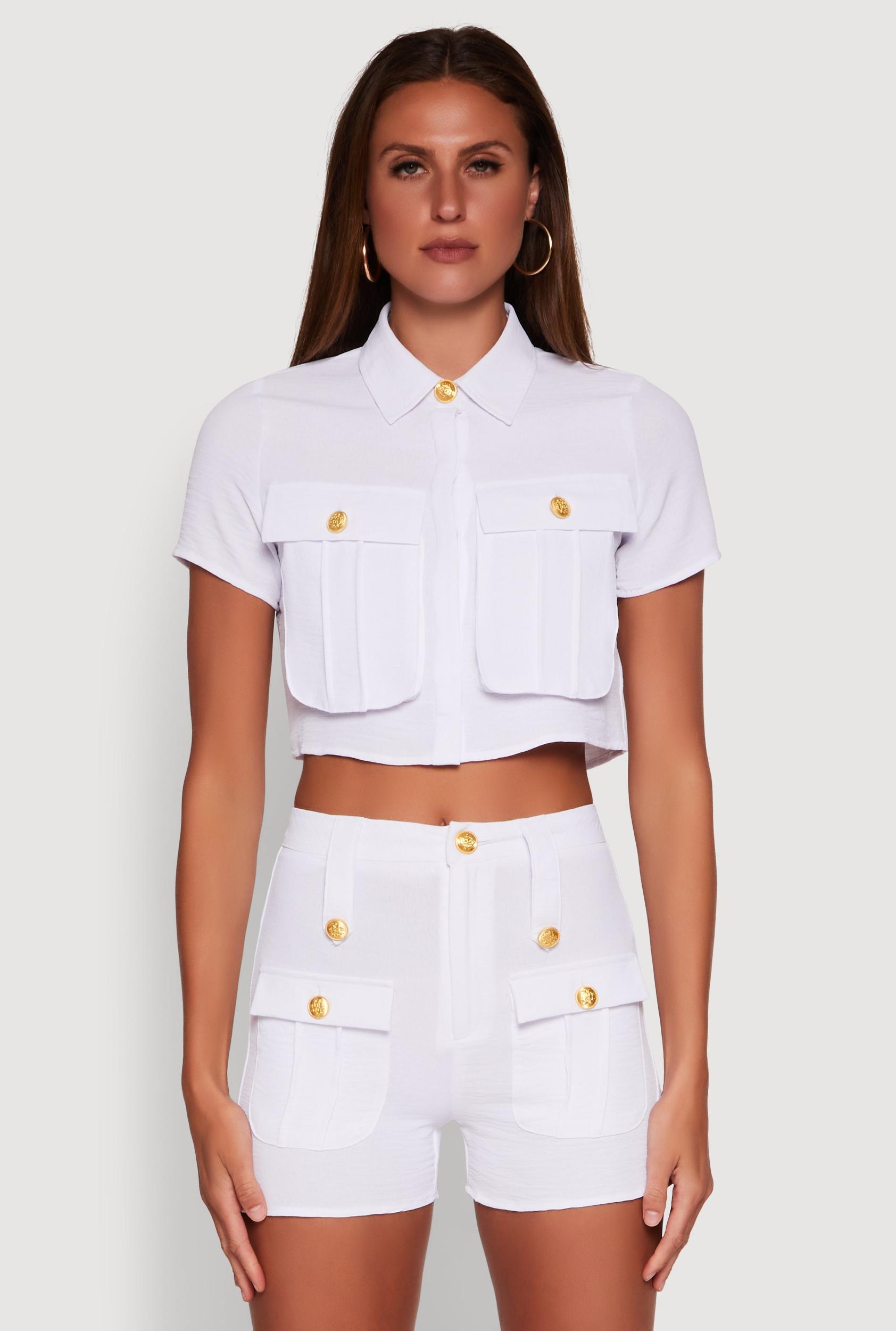 Womens Airy Cargo Pocket Button Front Shirt Product Image