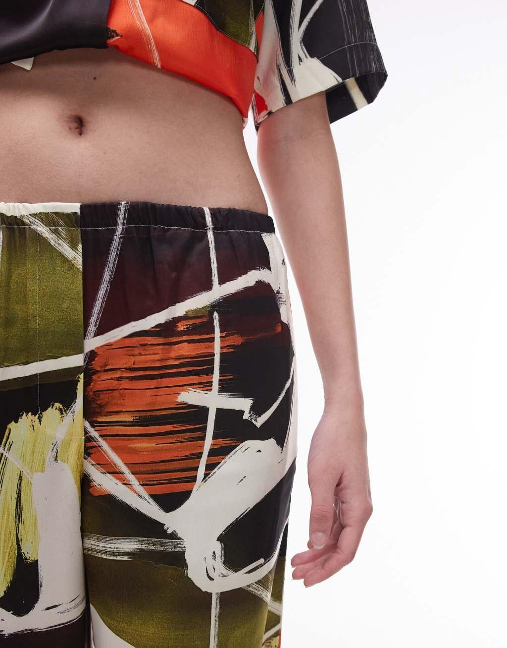 Topshop abstract artsy print satin pants Product Image