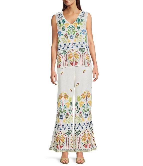 JOHNNY WAS Mixed Floral Printed Linen Long Sleeve Open-Front Cropped Kimono jacket Product Image