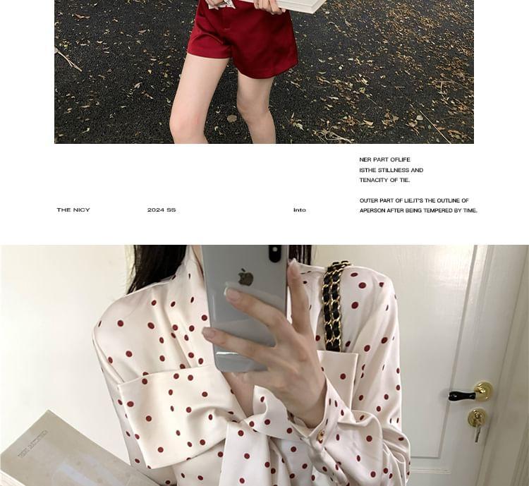Long-Sleeve Dotted Blouse / Wide Leg Shorts Product Image