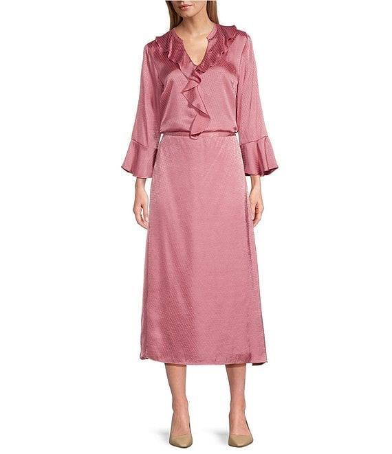 Investments Foxglove Pink Dot Side Zip Midi Skirt Product Image