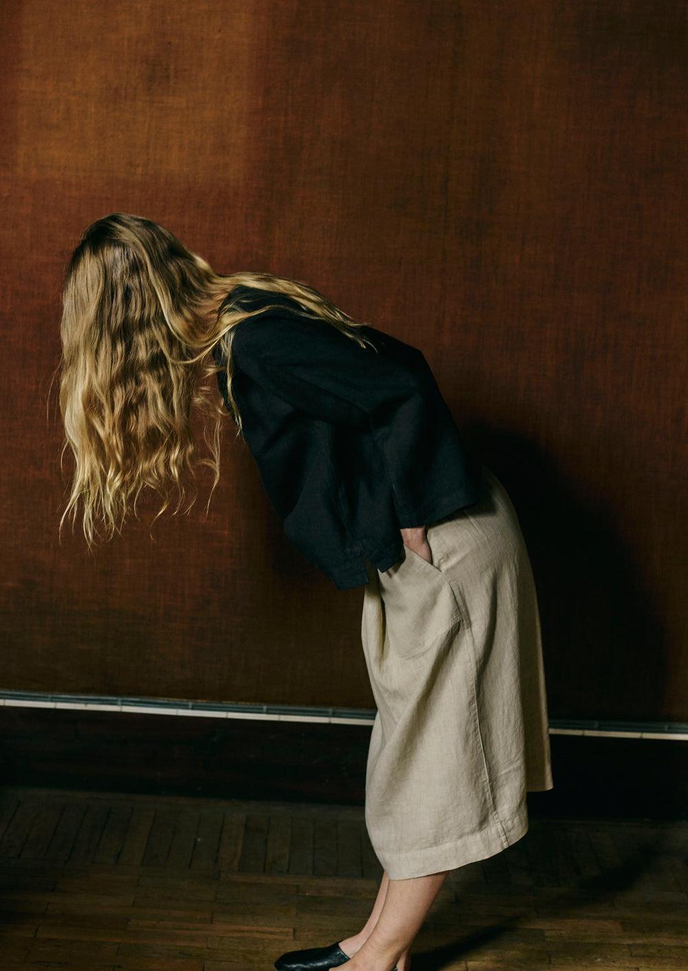 Garment Dyed Linen Wrap Skirt | Sand Product Image