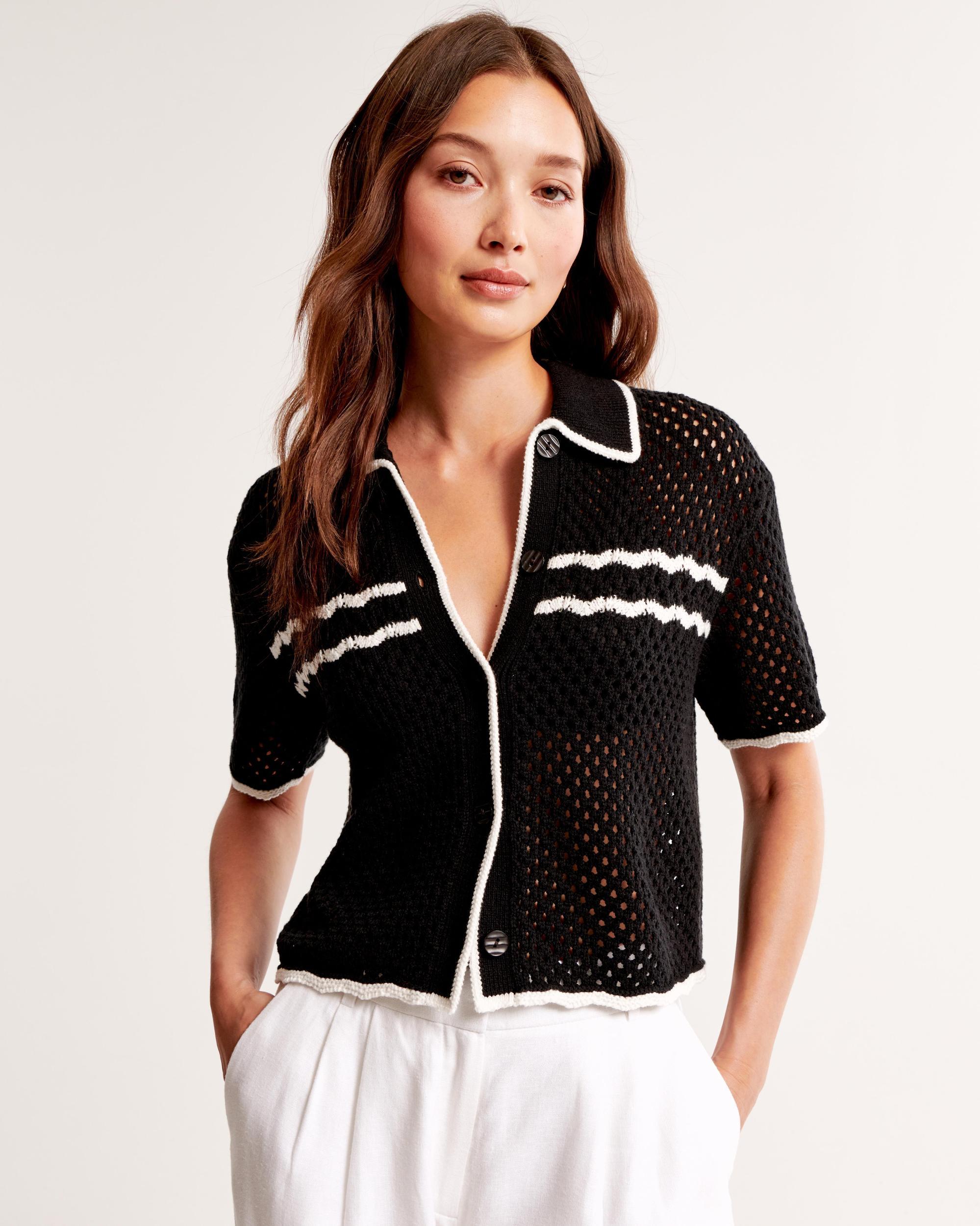 Crochet-Style Button-Up Polo Product Image