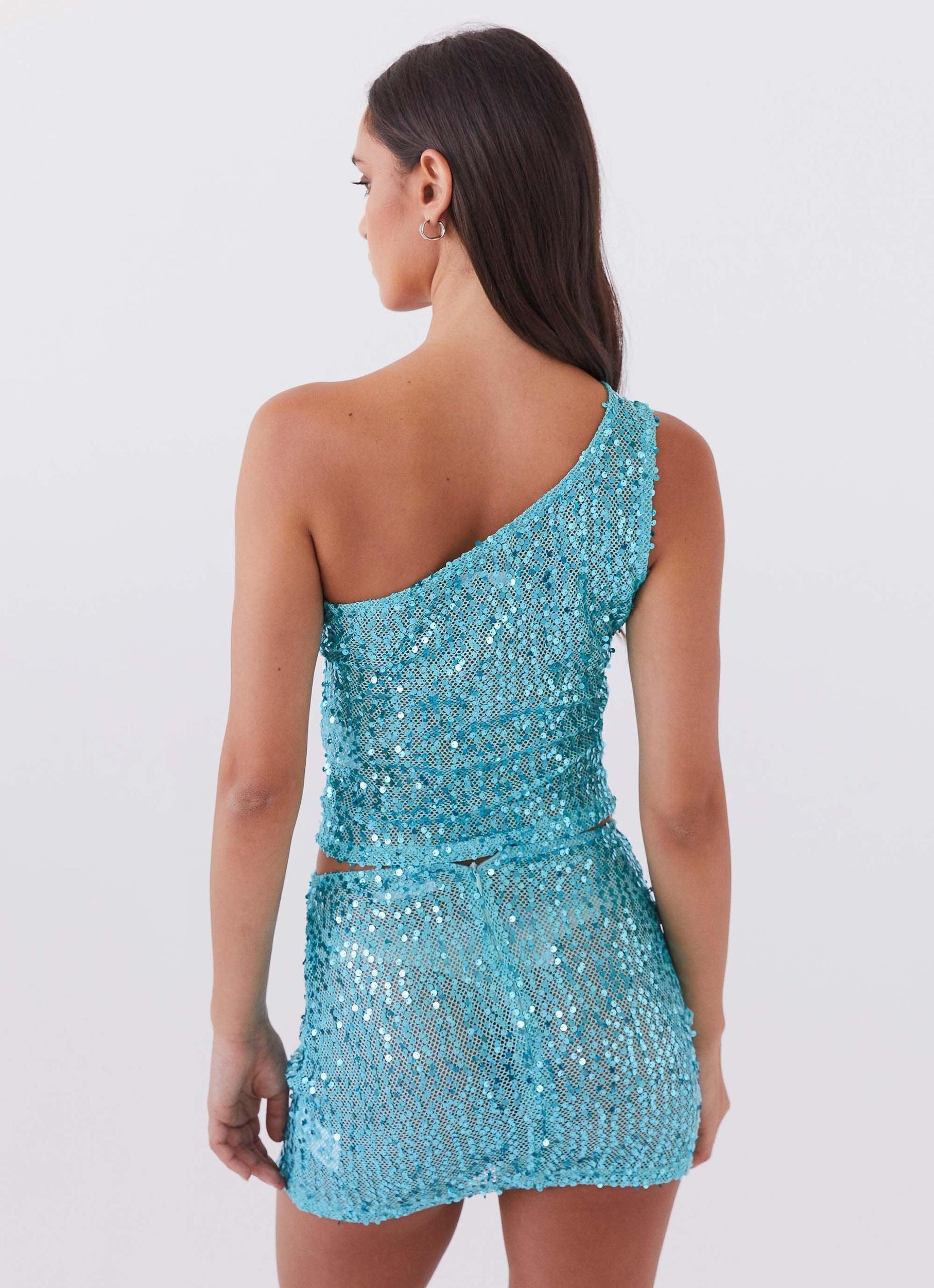 Neon Nights Sequin One Shoulder Top - Crystal Product Image