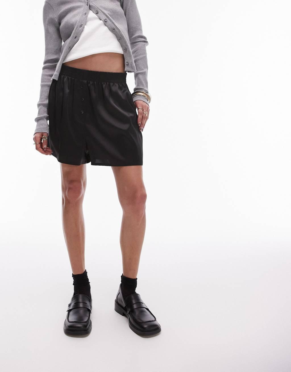 Topshop satin boxer shorts in black - part of a set Product Image
