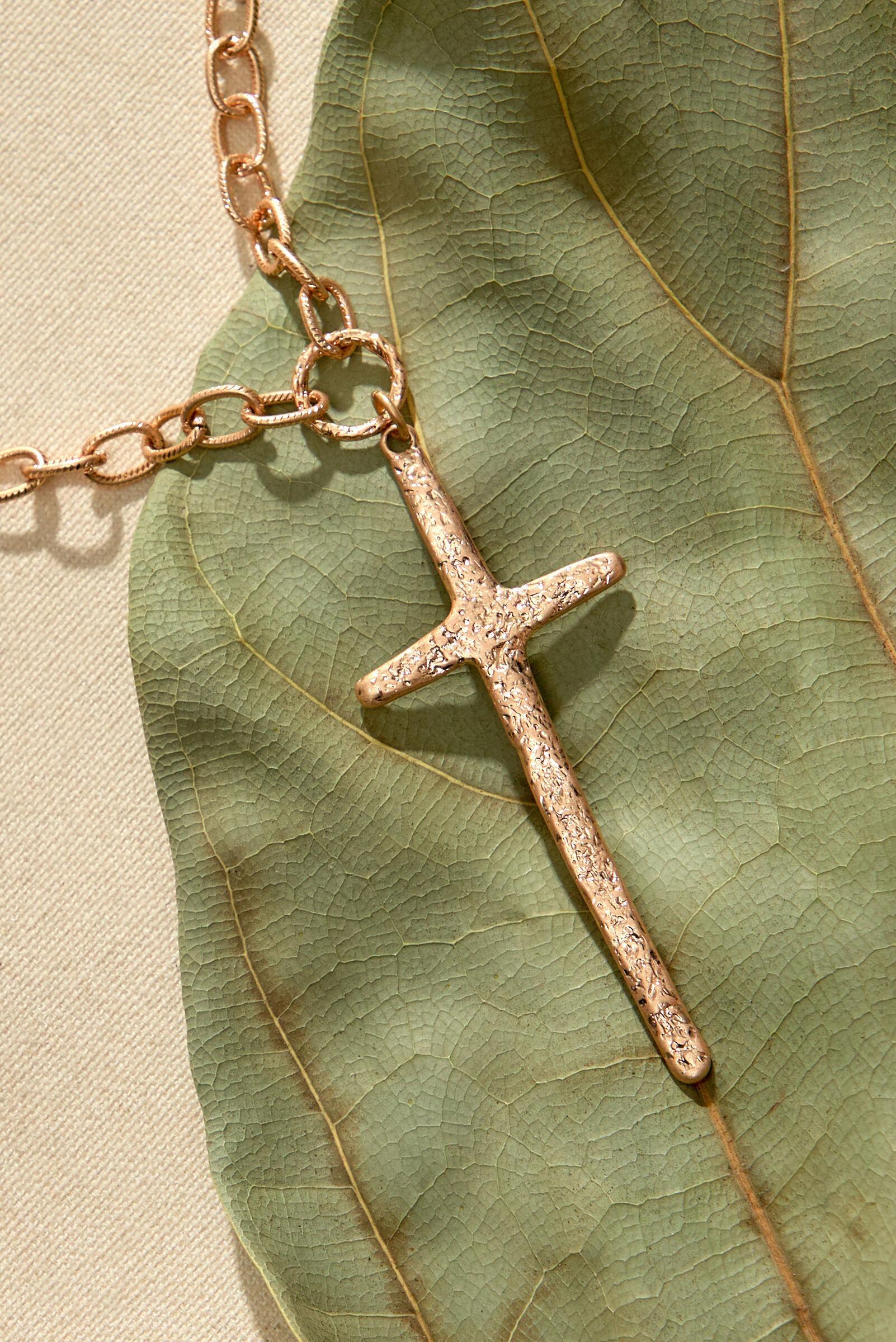 Worn Gold Cross Statement Necklace Product Image