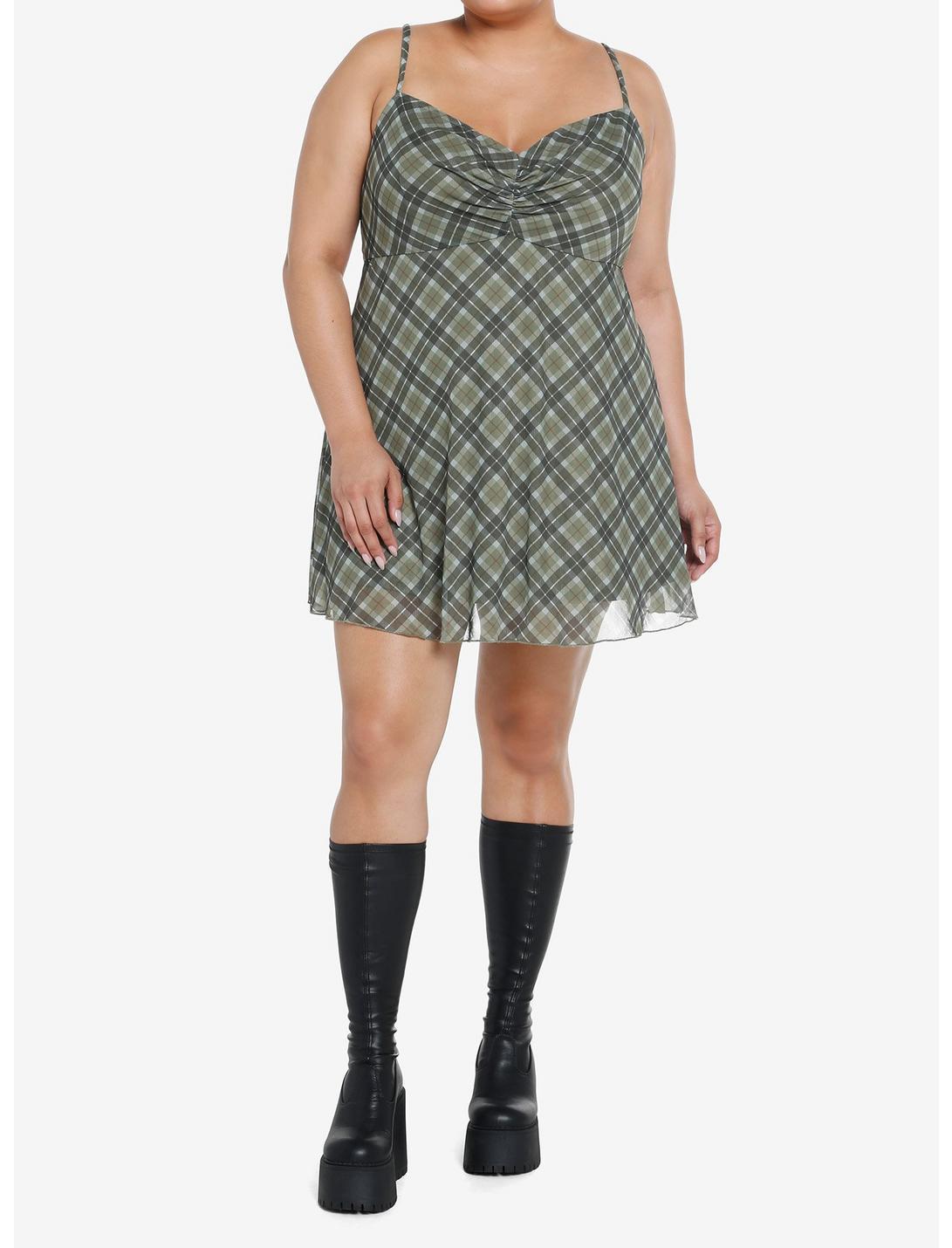 Social Collision Green Plaid Mesh Mini Dress Plus Size Product Image