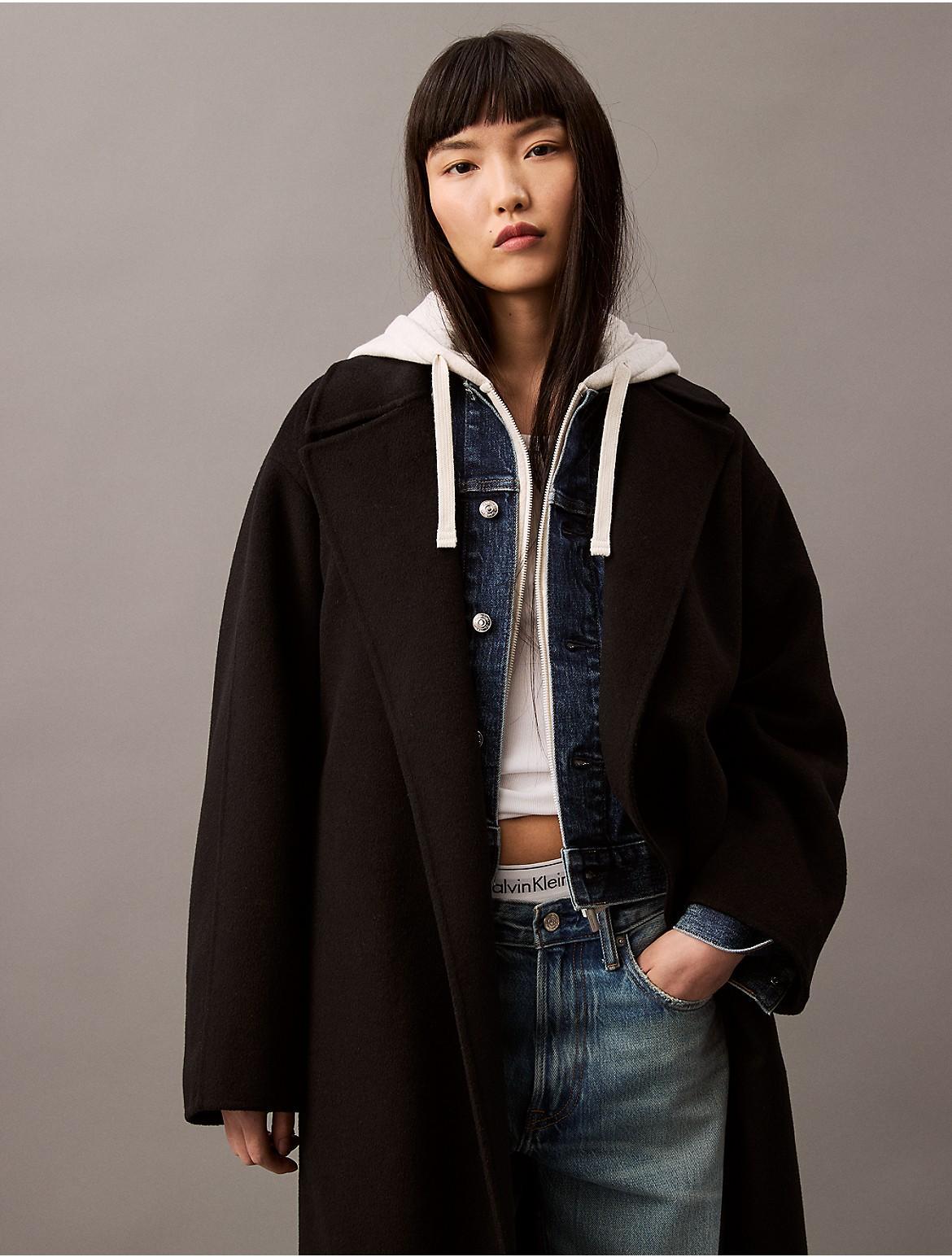 Calvin Klein Women's Double Faced Wool Blend Wrap Coat - Brown - XL Product Image