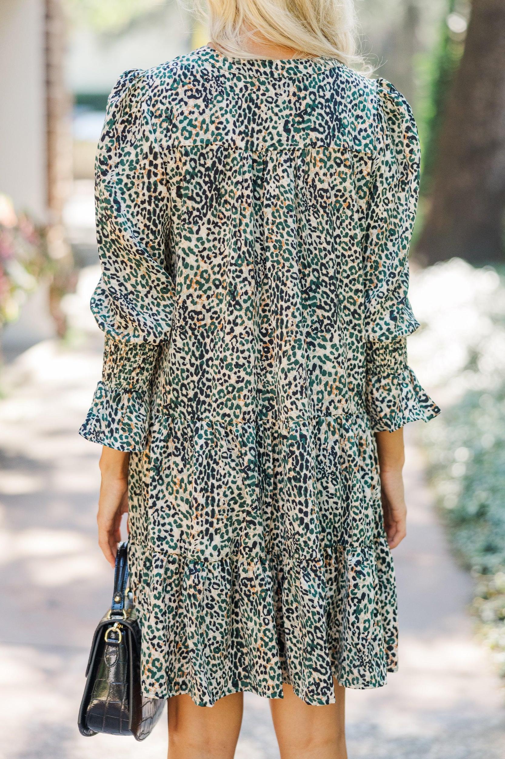 In Your Happy Place Olive Green Leopard Dress Female Product Image