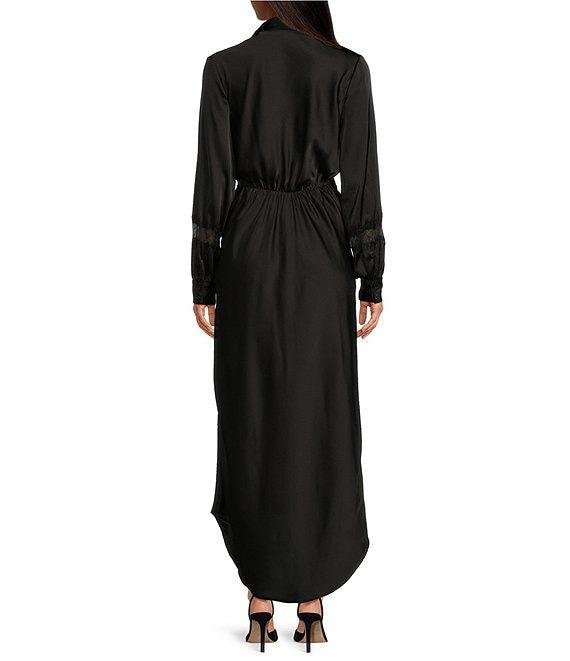 En Saison Holland Satin V-Neck Long Sleeve Faux Wrap Lace Maxi Dress Product Image