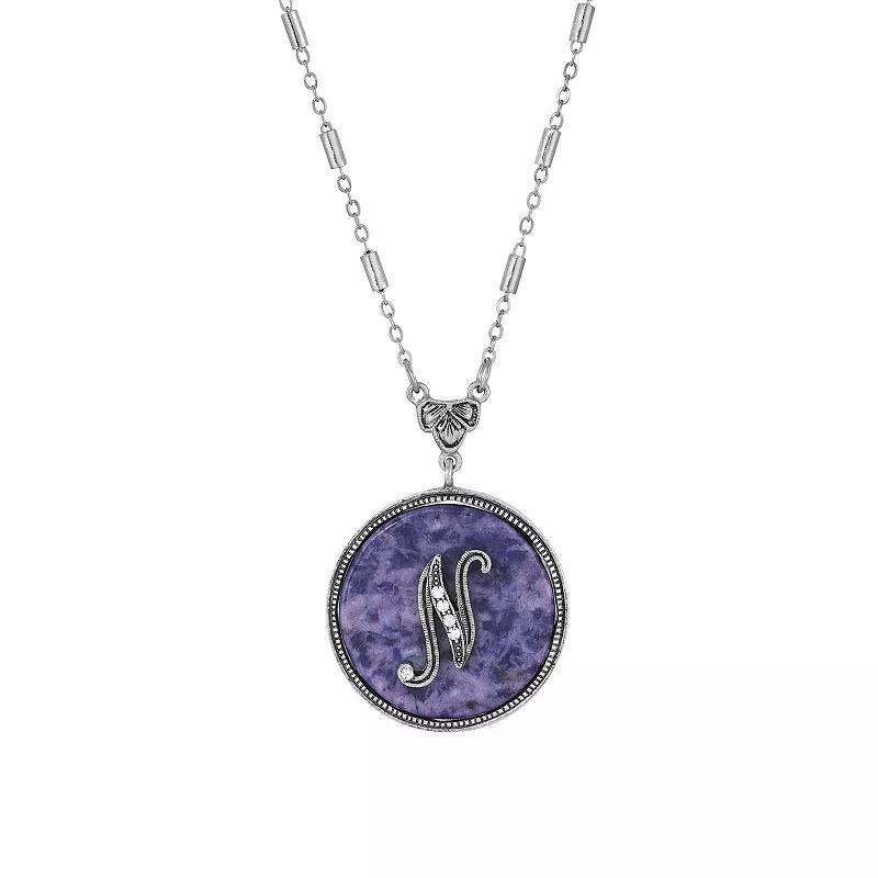 1928 Silver Tone Round Initial Pendant Necklace, Women's, G Product Image