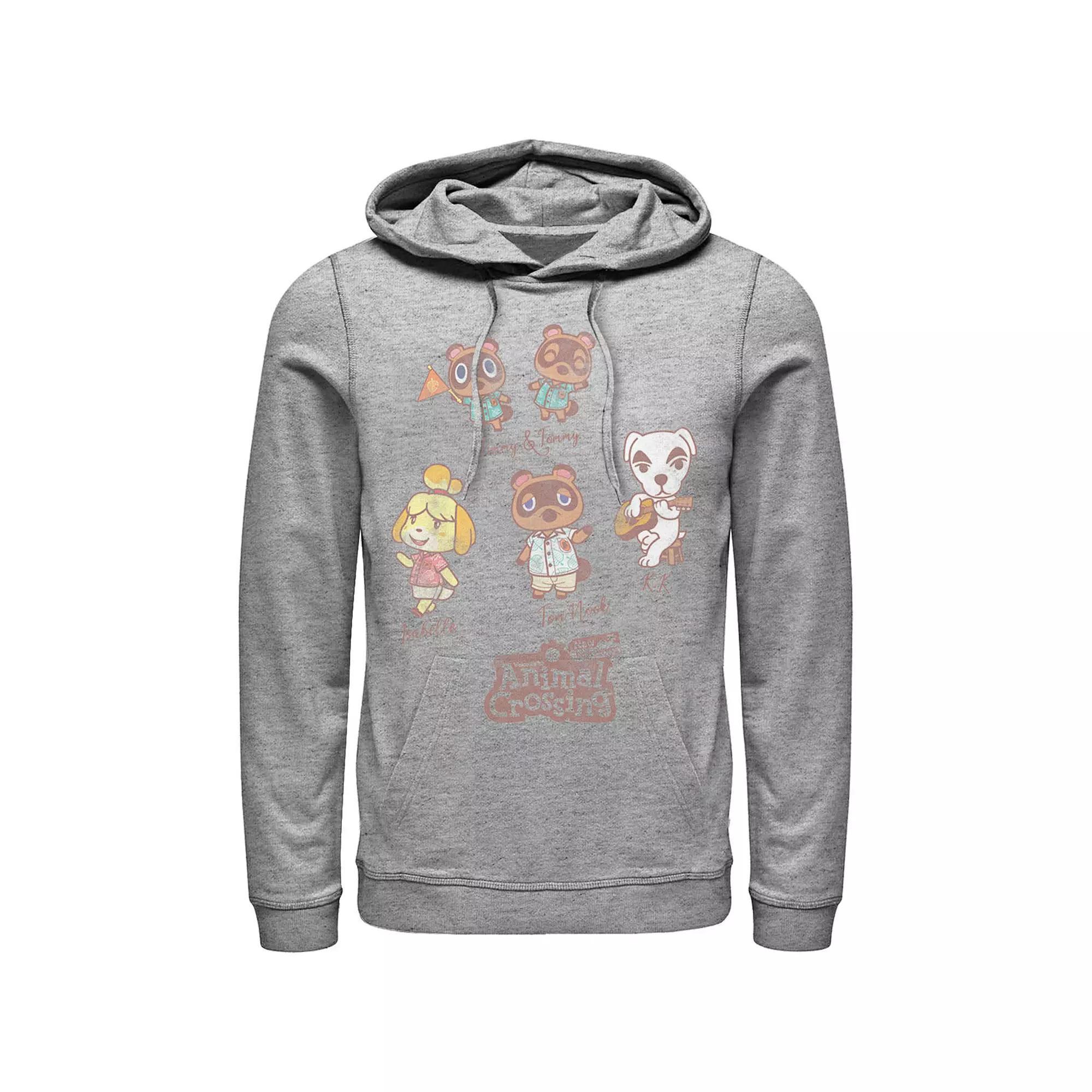 Men's Nintendo Character Textbook Group Shot Text Hoodie, Size: XL, Athletic Grey Product Image