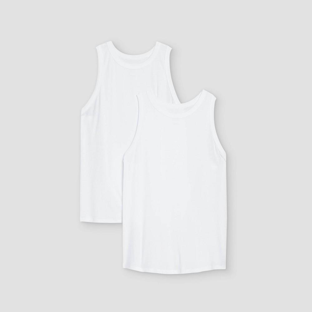 Women's Slim Fit Ribbed 2pk Bundle Tank Top - A New Day™ White/White 4X: Cotton Modal Blend, Sleeveless Pullover Product Image