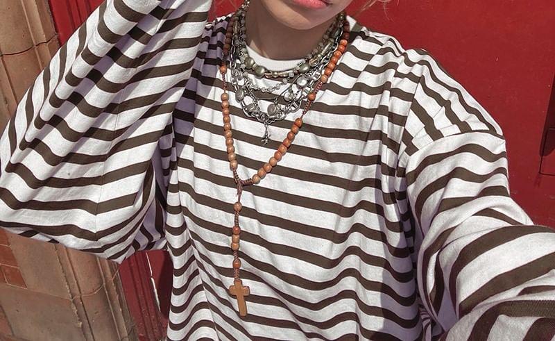 Long Sleeve Crew Neck Striped T-Shirt Product Image