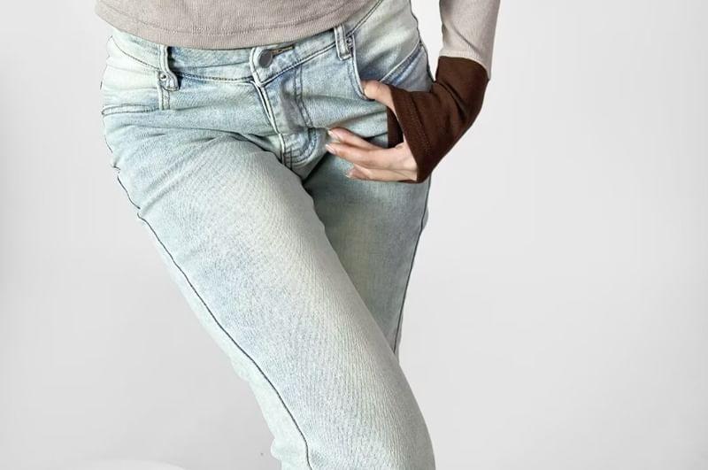 Mock Two-Piece Long-Sleeve Henley Two Tone Top Product Image