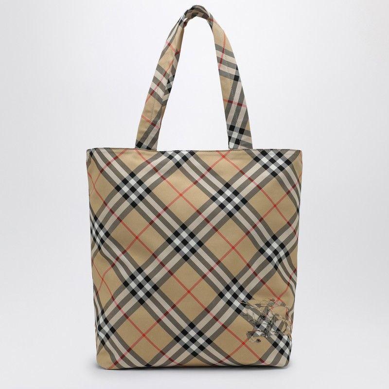 BURBERRY Check Sand Small Tote Bag Men In Beige Product Image