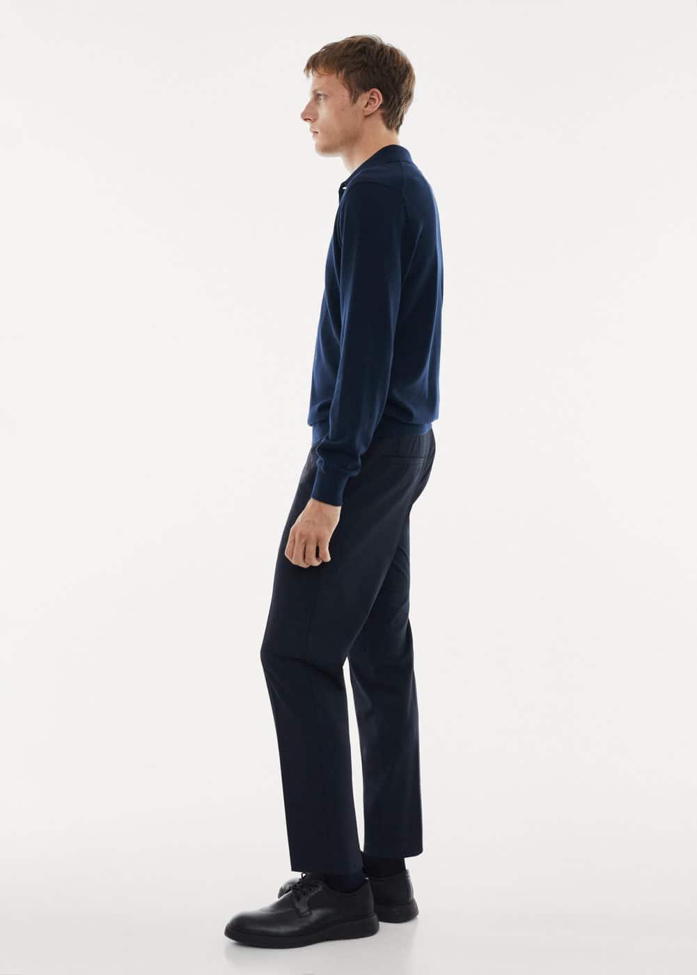 Mango Mens 100% Merino Wool Long- Sleeved Polo Shirt Product Image