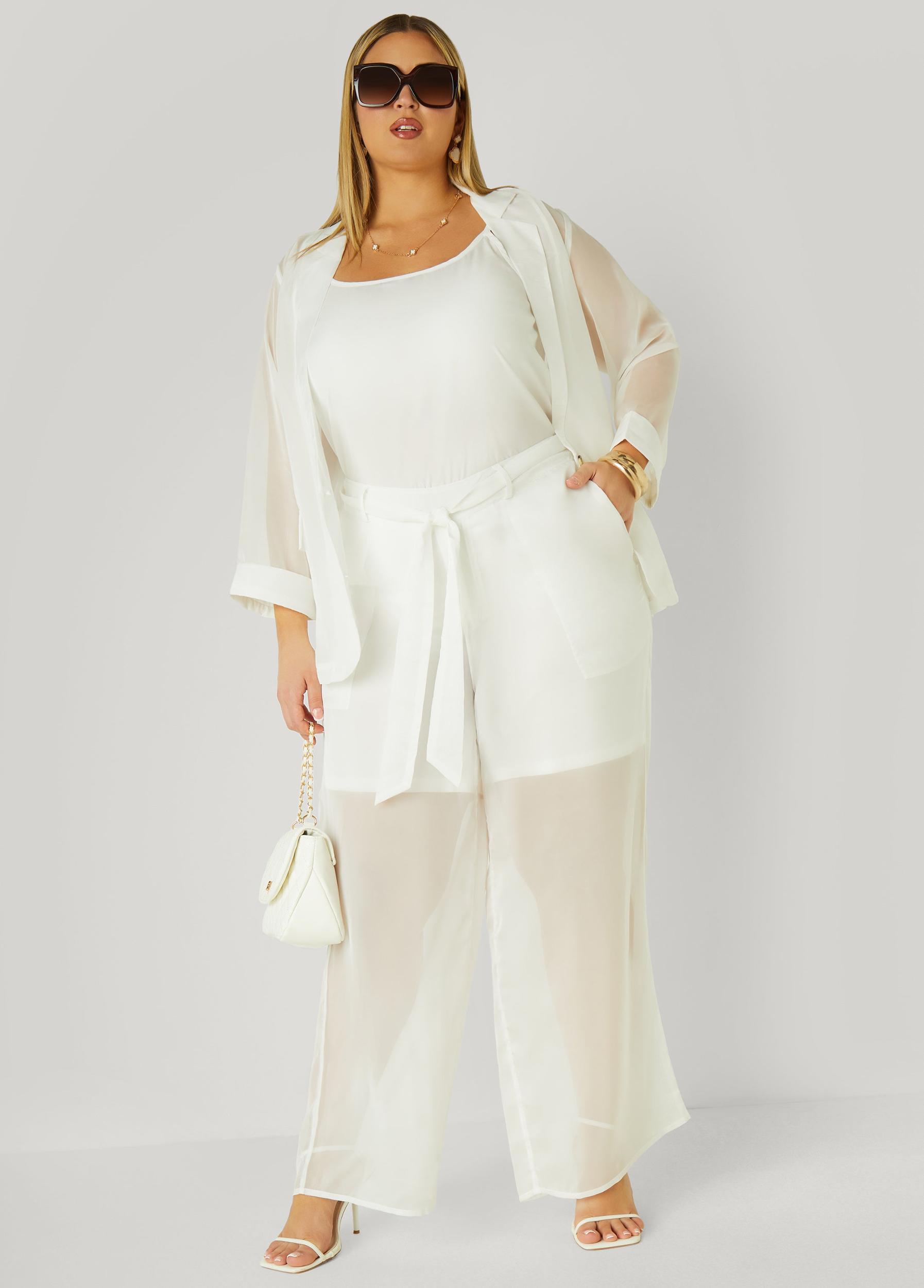 Belted Chiffon Straight Leg Pants Product Image