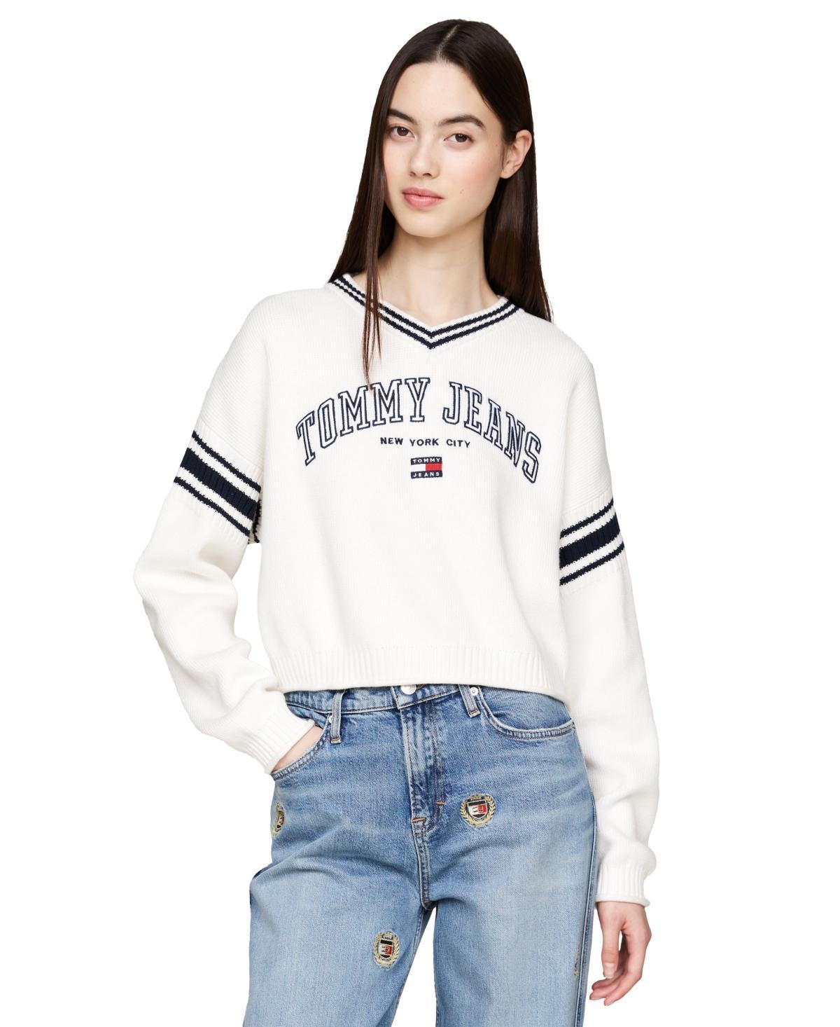 Tommy Jeans Women's Varsity V-Neck Cropped Sweater Product Image