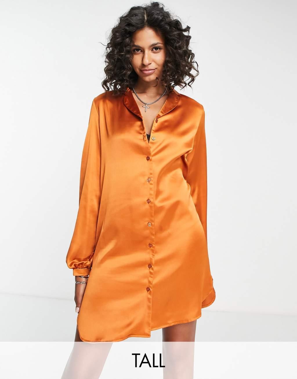 Flounce London Tall satin high waist maxi skirt with leg slit Product Image
