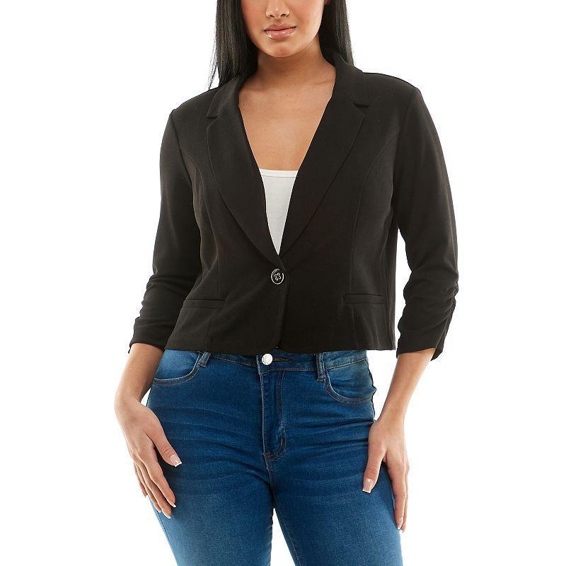 Women's Nina Leonard Button Cropped Blazer, Size: Small, Blue Product Image
