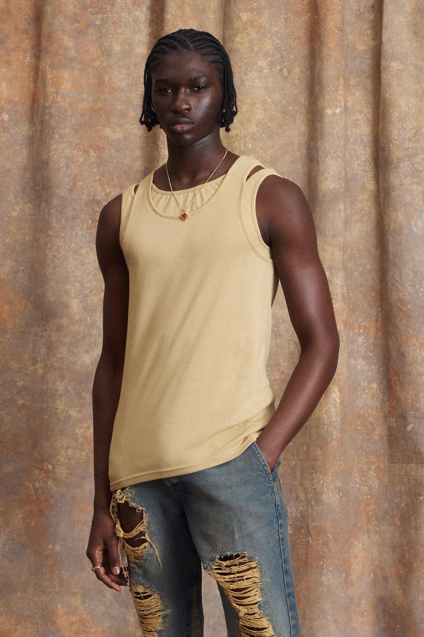 Slim Fit Strap Detail Jersey Vest | boohooMAN USA Product Image