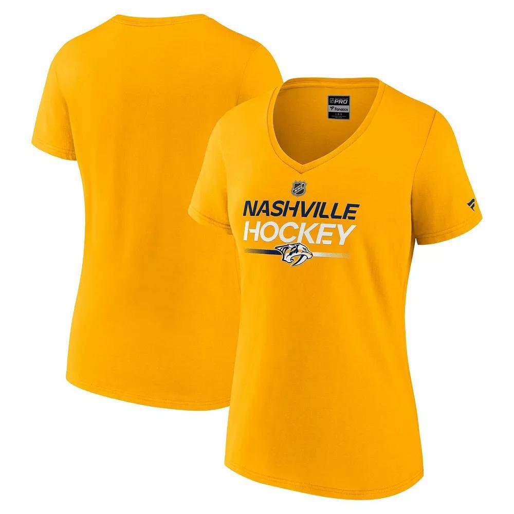 Women's Fanatics Gold Nashville Predators Authentic Pro Primary V-Neck T-Shirt, Size: Medium, Pdt Gold Product Image