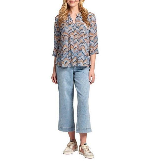 APNY Woven Printed V-Neck Tassel 3/4 Sleeve Top Product Image