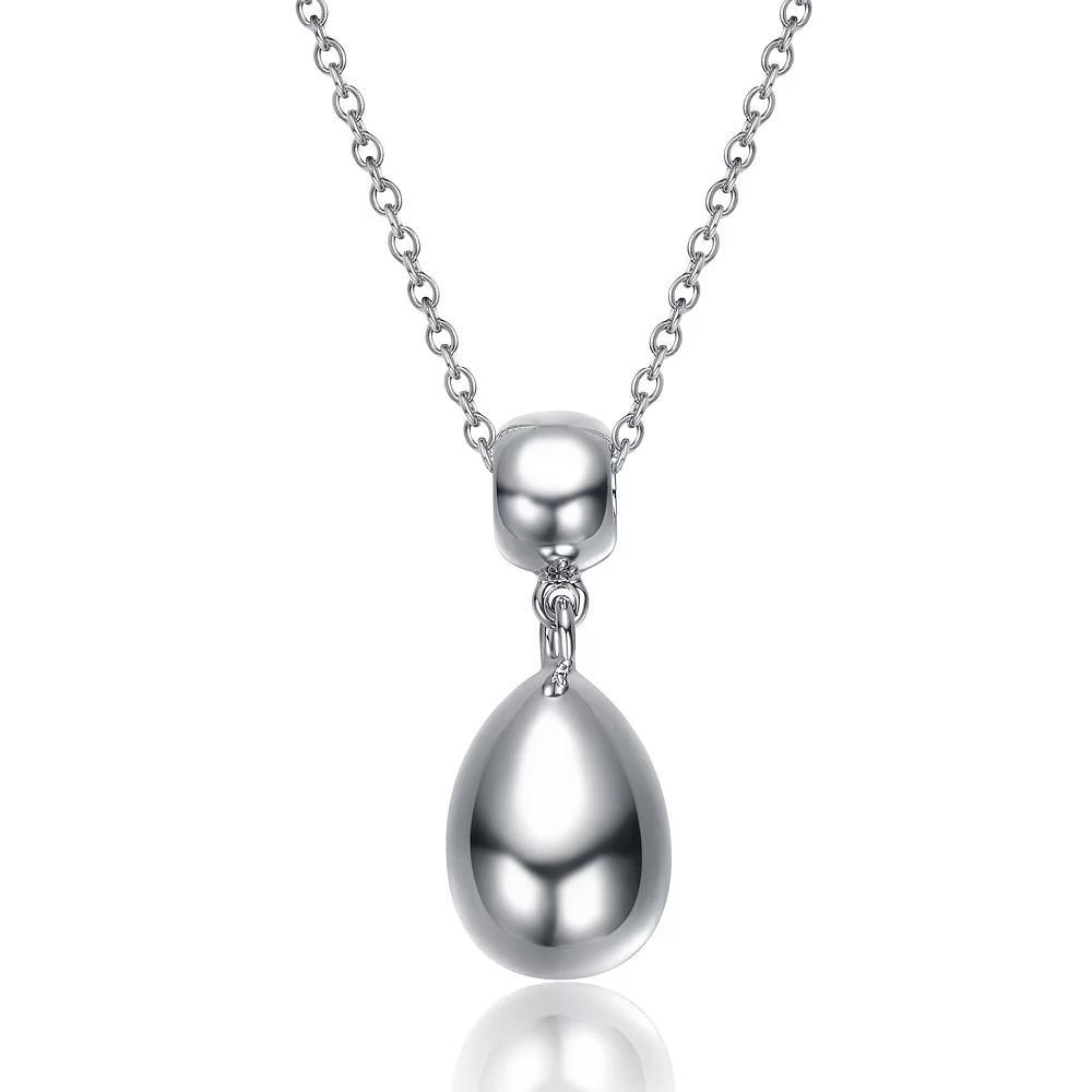 14k Gold Plated Puffy Teardrop Pendant Necklace, Womens Silver Tone Product Image