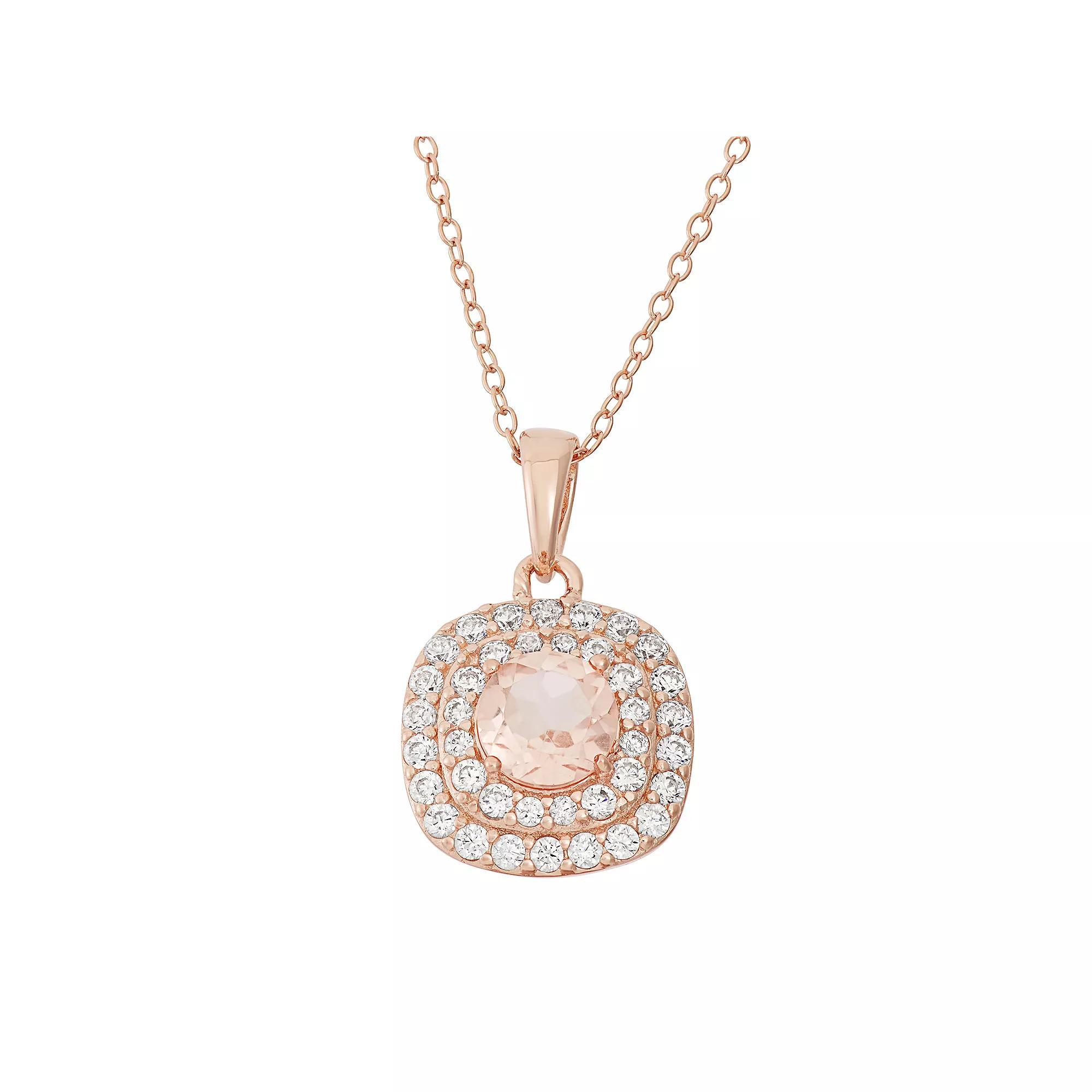 Peach Quartz Doublet & Cubic Zirconia 18k Rose Gold Over Silver Halo Pendant Necklace, Women's, Size: 18", Gold Tone Product Image