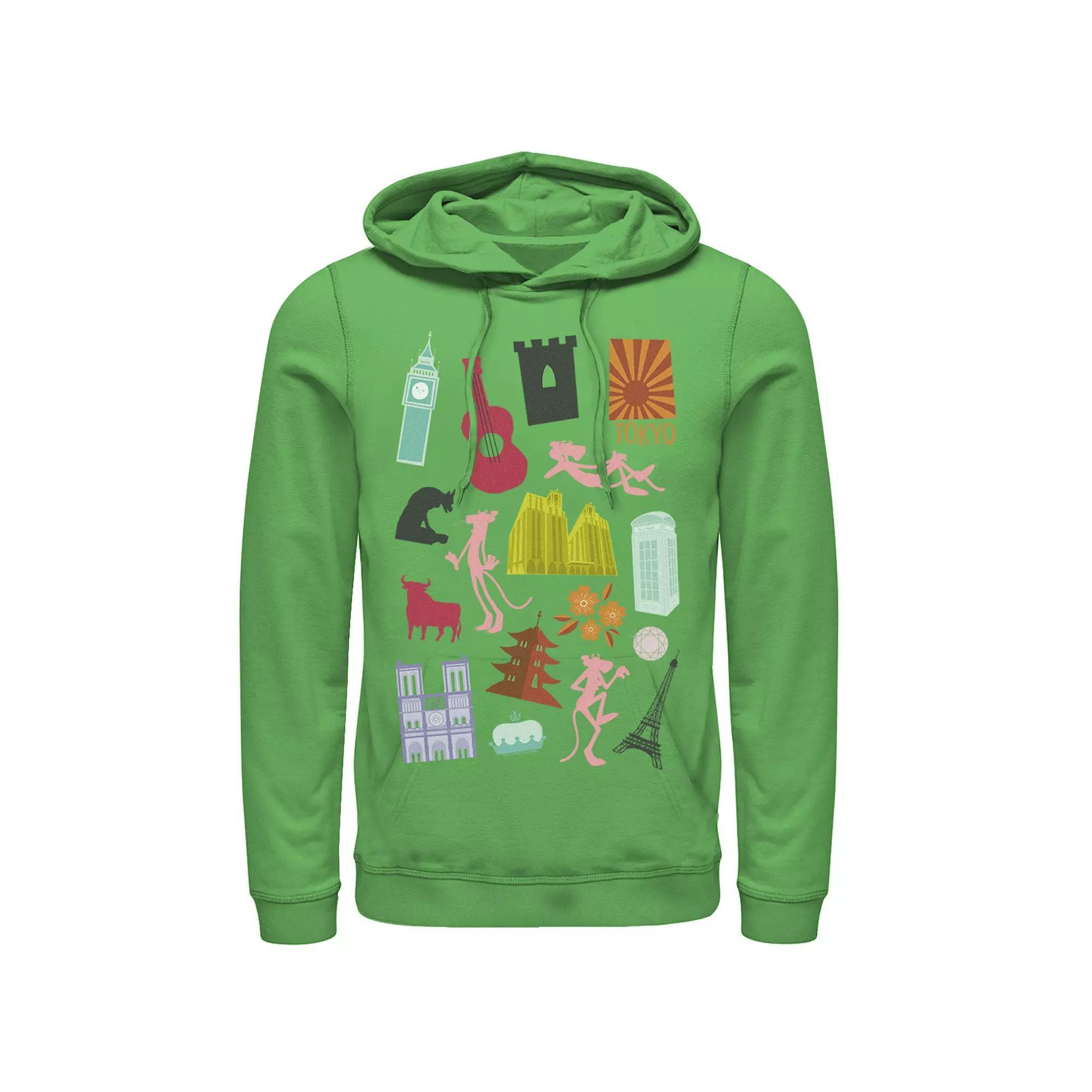 Men's Pink Panther Around The World Doodles Hoodie, Size: XL, Kelly Product Image