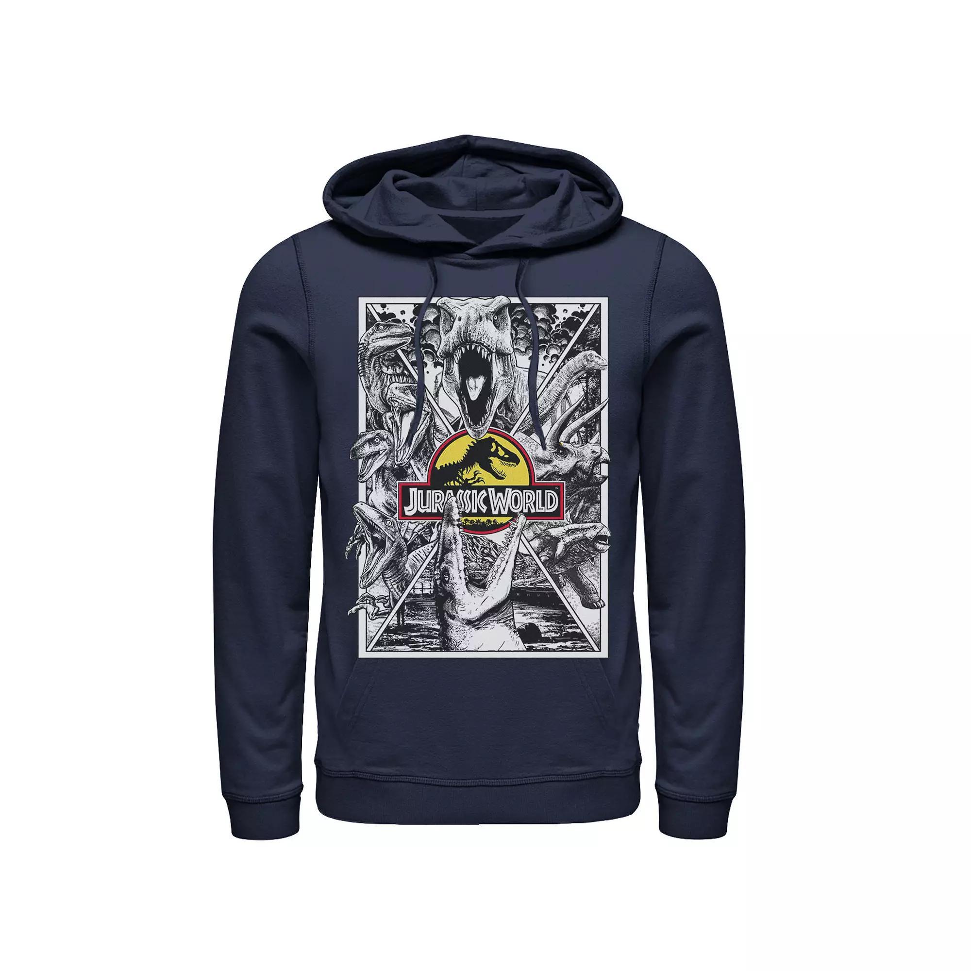 Men's Jurassic World Black and White Comic Dinos Graphic Pullover Hoodie, Size: XXL, Grey Heather Product Image